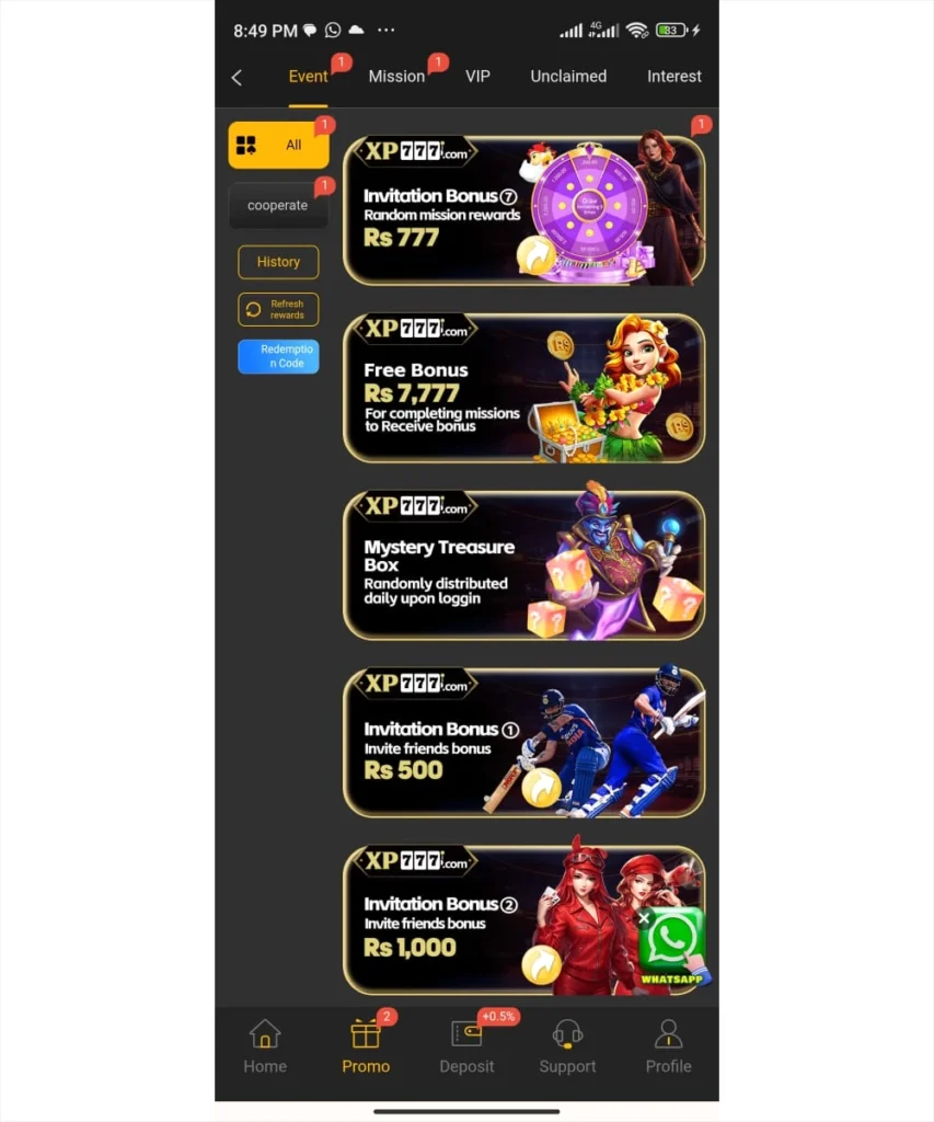 xp777 Game promption and bonuses image